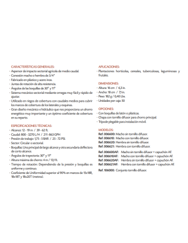 Aspersor VYR-66 Plástico 3/4" Macho Con Tornillo Difusor Vyrsa