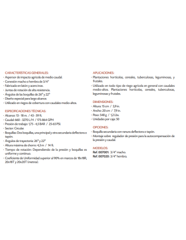 Aspersor VYR-70 Latón 3/4" Macho Vyrsa