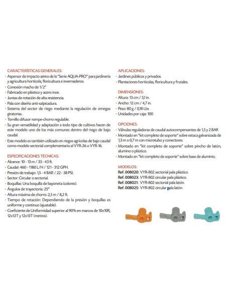 Aspersor VYR-802 Con Pala Sectorial De Plástico 1/2" Macho Vyrsa