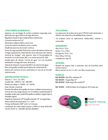 Aspersor Turbina VYR-612 Pro-Turf 3/4" Hembra Vyrsa