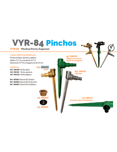 Pincho Latón Porta-aspersor VYR-84. Entrada 3/4" Hembra