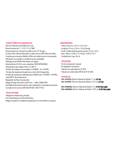 Electroválvula de Globo VYR-6400 1" Hembra Vyrsa