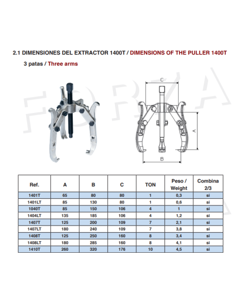 Extractor Mecánico 1404LT Forza 2/3 Patas Reversibles 135 X 180