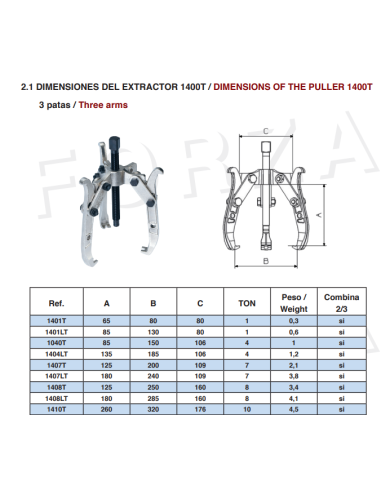Extractor Mecánico 1407LT Forza 2/3 Patas Reversibles 180 X 235