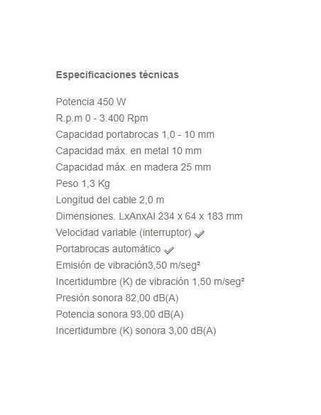 Taladro 6413 10 MM 450W Makita