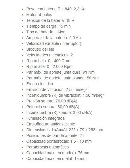 Taladro Atornillador Makita DDF458RTJ 18 V a batería 5 Ah