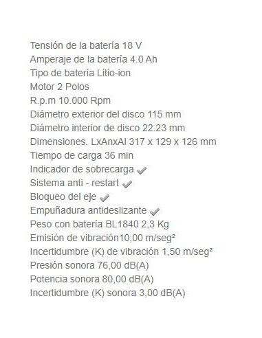 Miniamoladora Makita a batería DGA452RME  