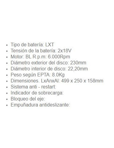 Amoladora Batería DGA901KU1 230MM 2X18V  Makita