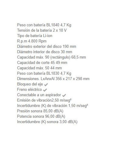 Sierra circular a batería Makita DHS710Z 190 MM 18V Litio