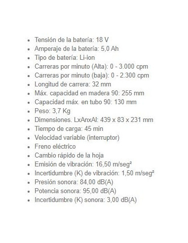 Sierra Sable DJR187RTE 18V + 2 Bat 5Ah + Maletín Makita