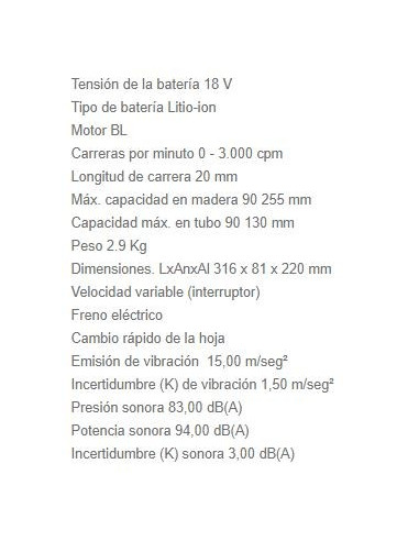 Sierra sable Makita DJR188Z de motor BL a batería 18V LXT