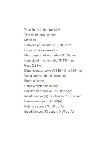 Sierra sable Makita DJR188Z de motor BL a batería 18V LXT