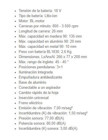 Caladora Makita DJV182Z a batería 18V Litio