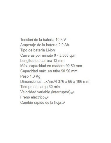 Sierra Sable JR103DSAE 10.8V 2AH Makita