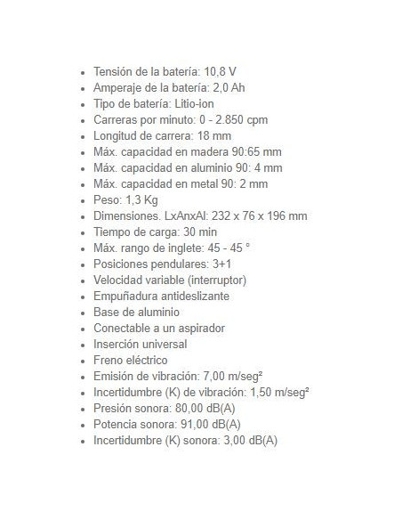 Sierra Calar JV101DSAE 10.8V 2AH Makita