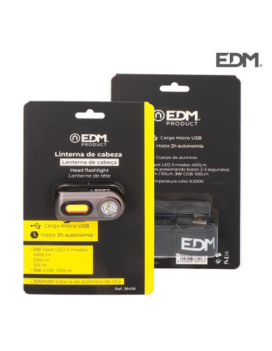 Linterna Frontal 2 Leds Recargable 400 Lumens EDM