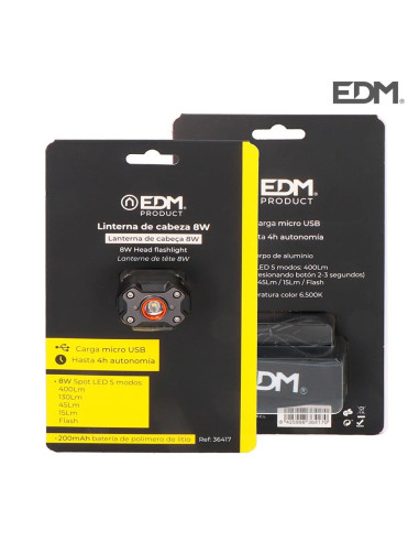 Linterna Frontal Mini 1 Led Recargable 400 Lumens EDM